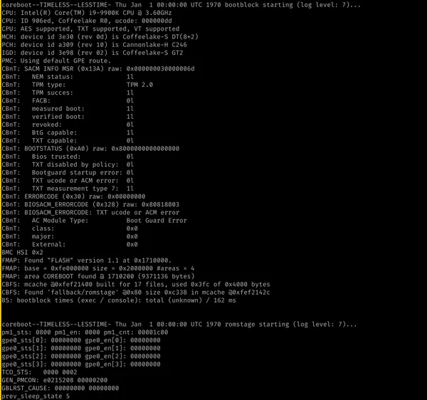 Console and Bootguard success! Cache as Ram without FSP-T worked Console and Bootguard success! Cache as Ram without FSP-T worked